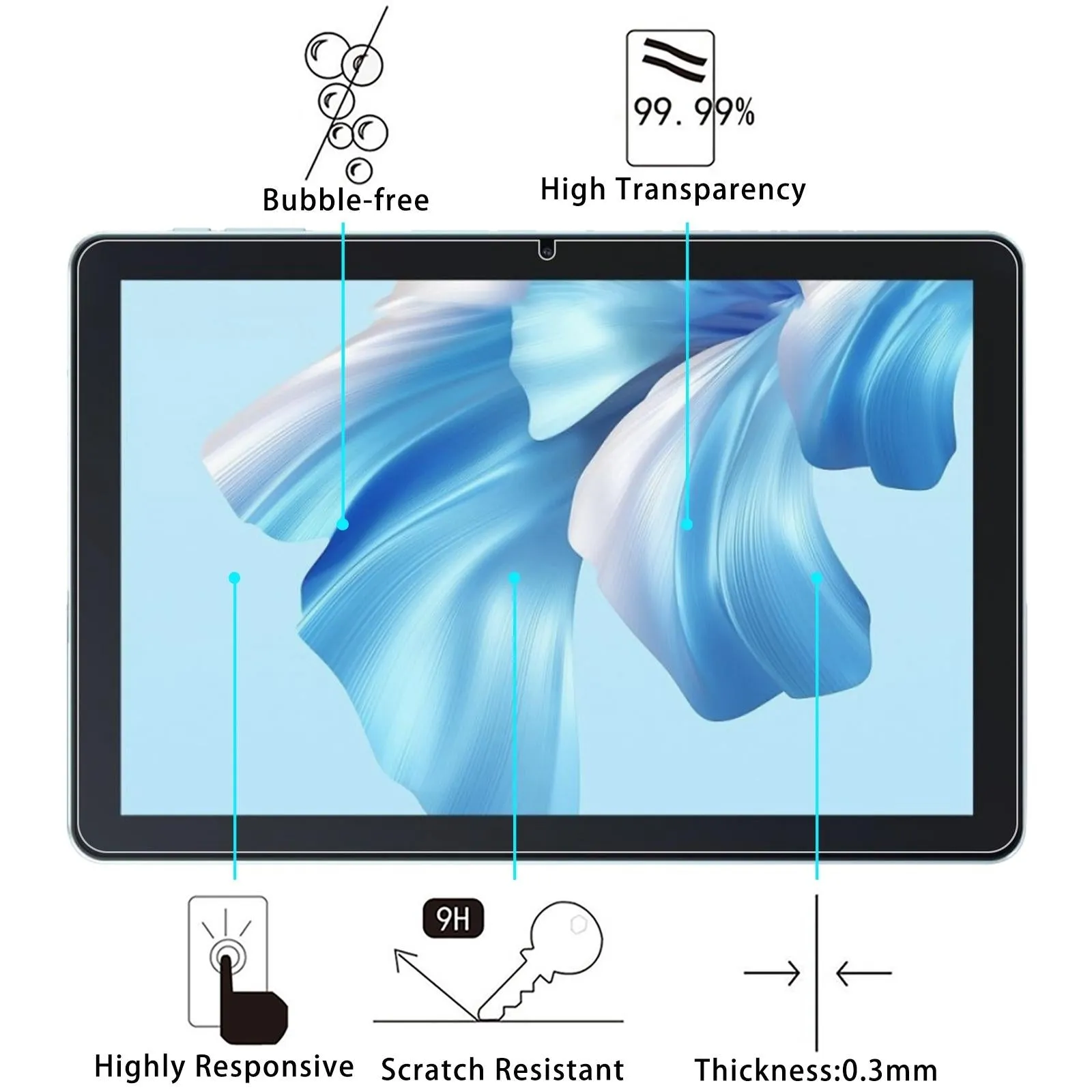 2-Pack Tempered Glass Tablet Film For Oscal / Google Pixel Tablets