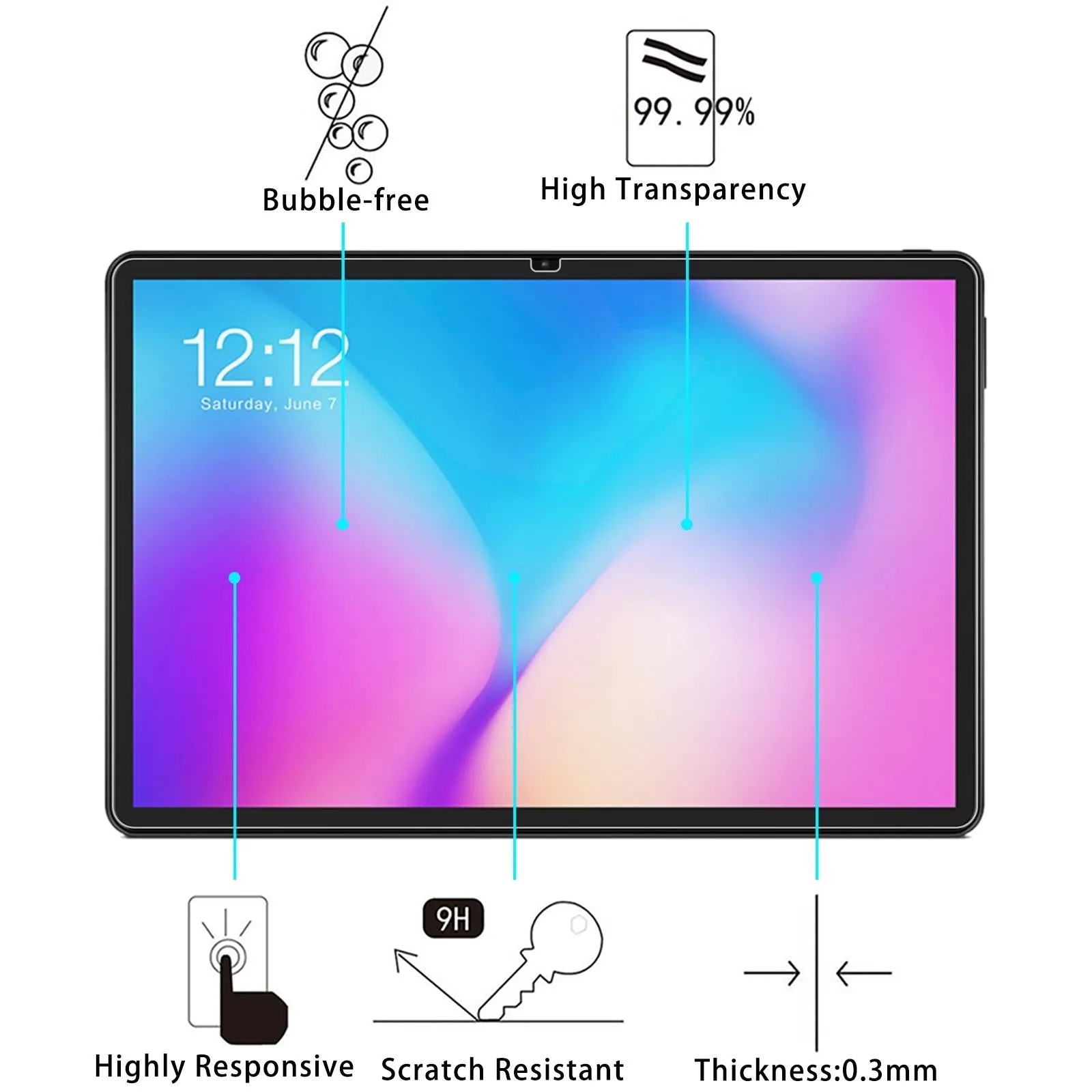 25-Pack Tempered Glass Film For Teclast T30 Tablet - 9H 2.5D Explosion-Proof