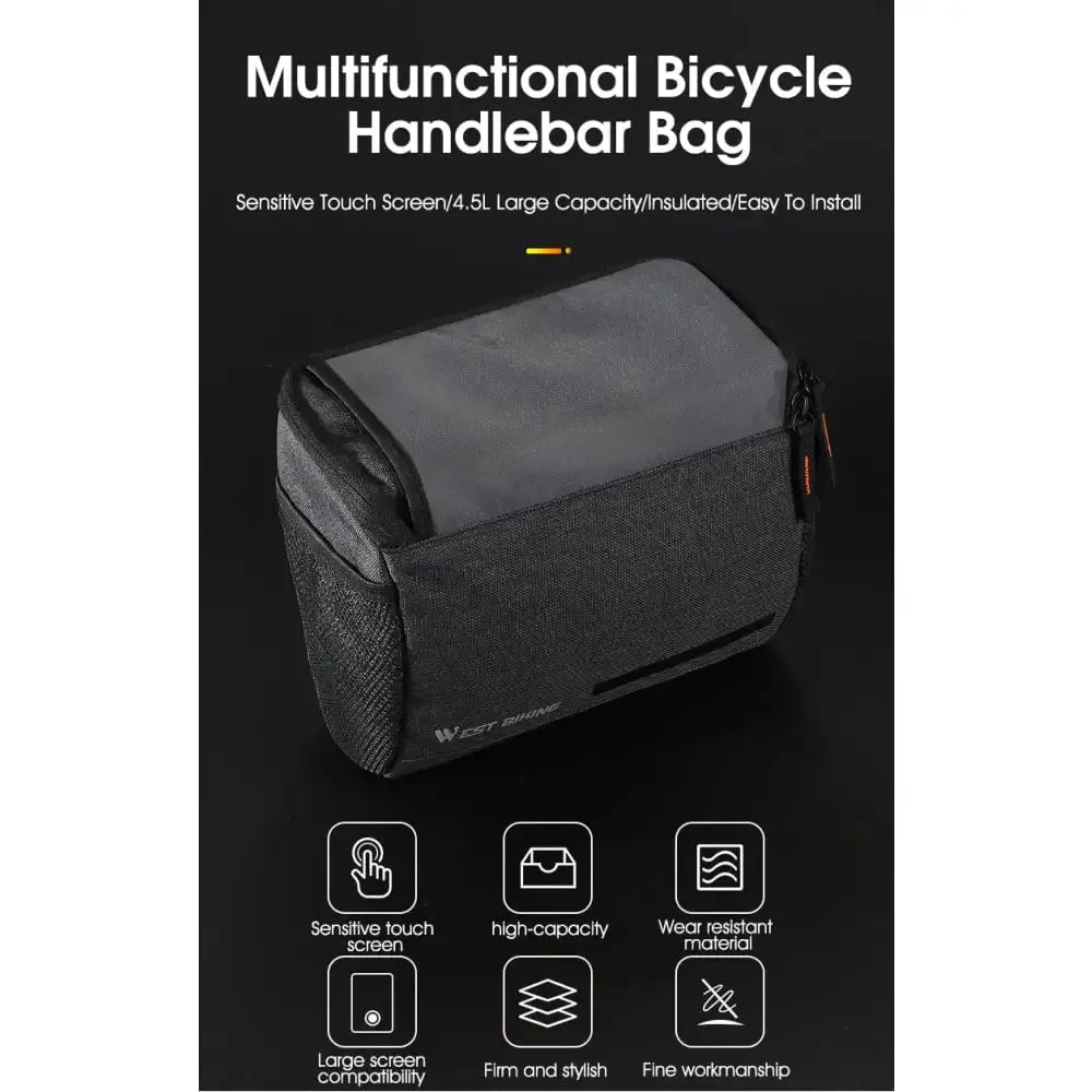 4.5l Handlebar Bicycle Bag with 7.5 Inch Touch Screen Phone Case