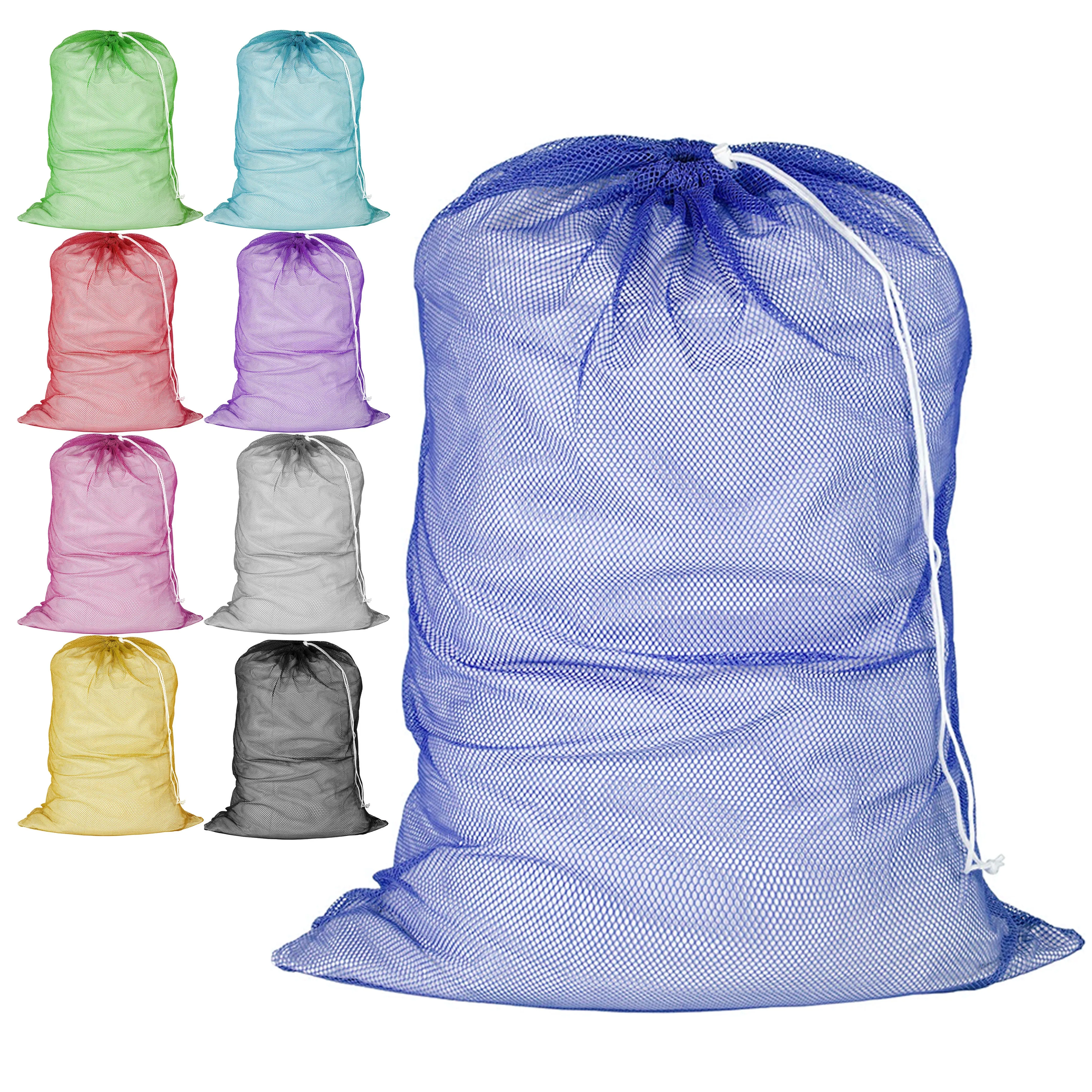 6 Pc Heavy Duty Large Mesh Utility Bags Sport Drawstring Laundry Wash Tote 29"