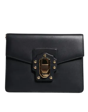 Black Leather Logo Gold Crossbody Purse Bag