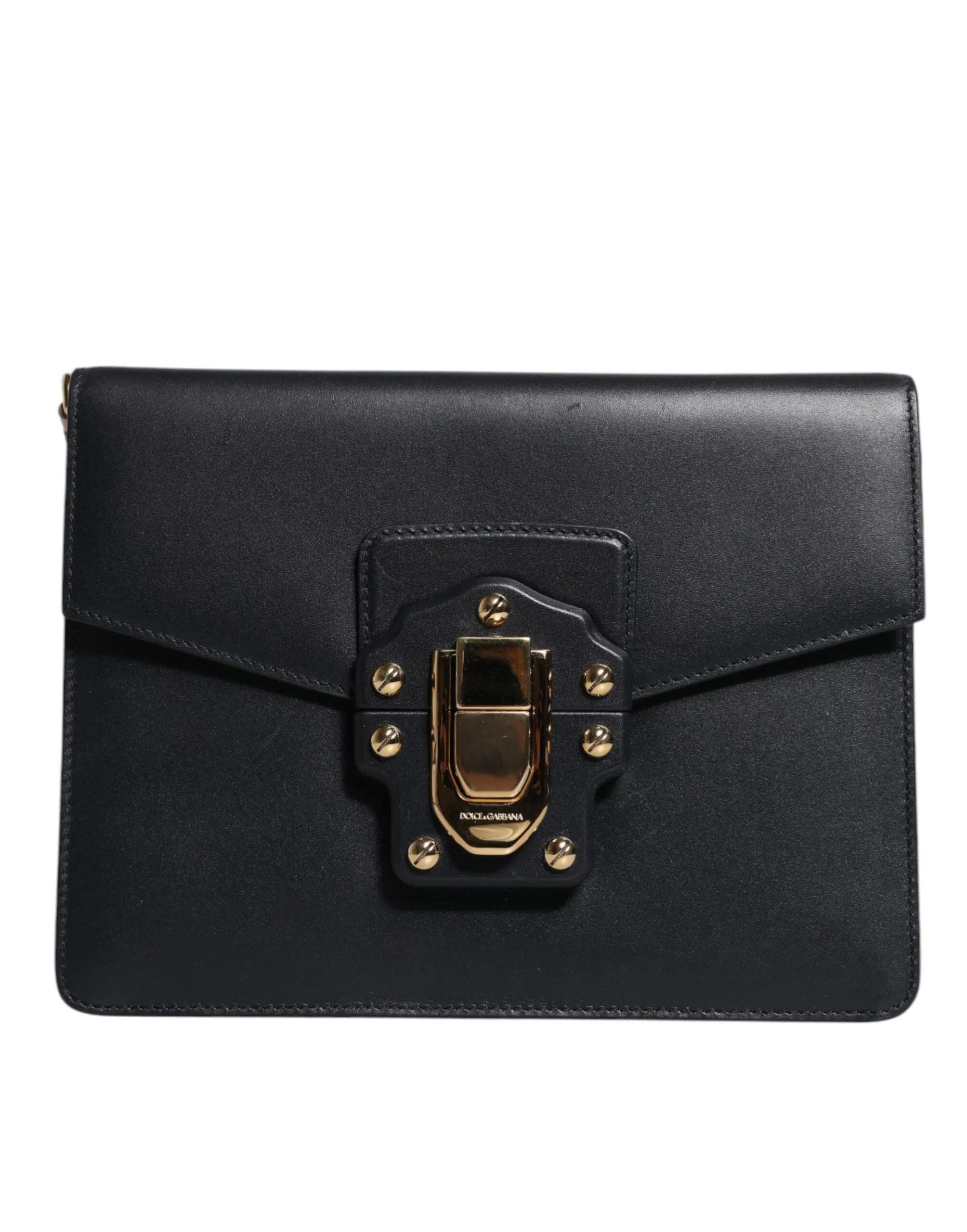 Black Leather Logo Gold Crossbody Purse Bag
