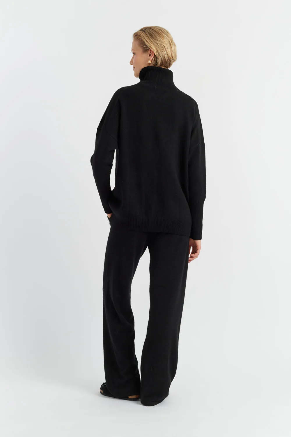 Black Pure Cashmere Wide-Leg Pants