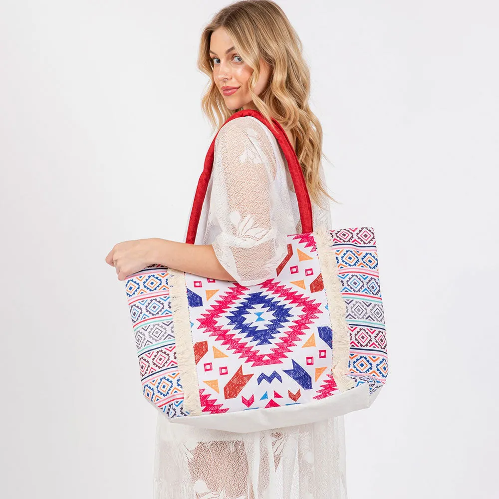 iLLASPARKZ Boho Aztec Print Fringe Tote Bag