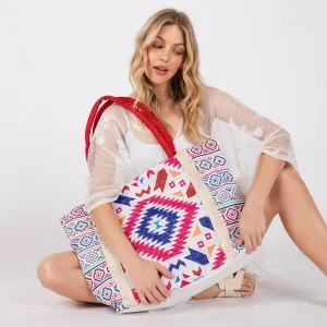 iLLASPARKZ Boho Aztec Print Fringe Tote Bag