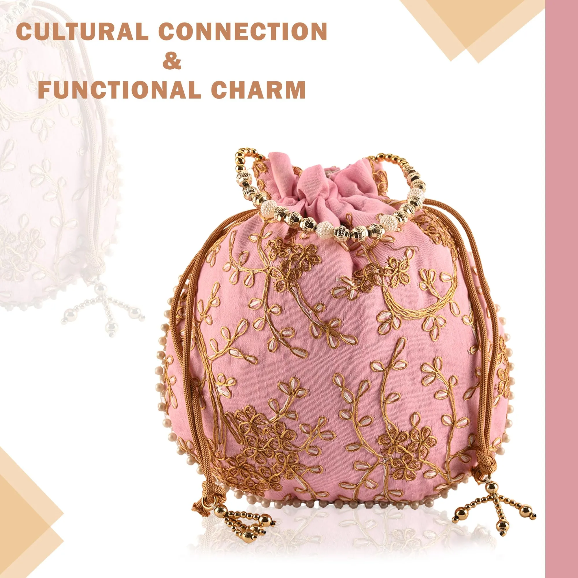 Kuber Industries Potli | Jute Handbags for women | Embroidered Women Potli Bag | Traditional Indian Potli Bags | Drawstring Bags for Wedding | Pack of 5 | Multicolor
