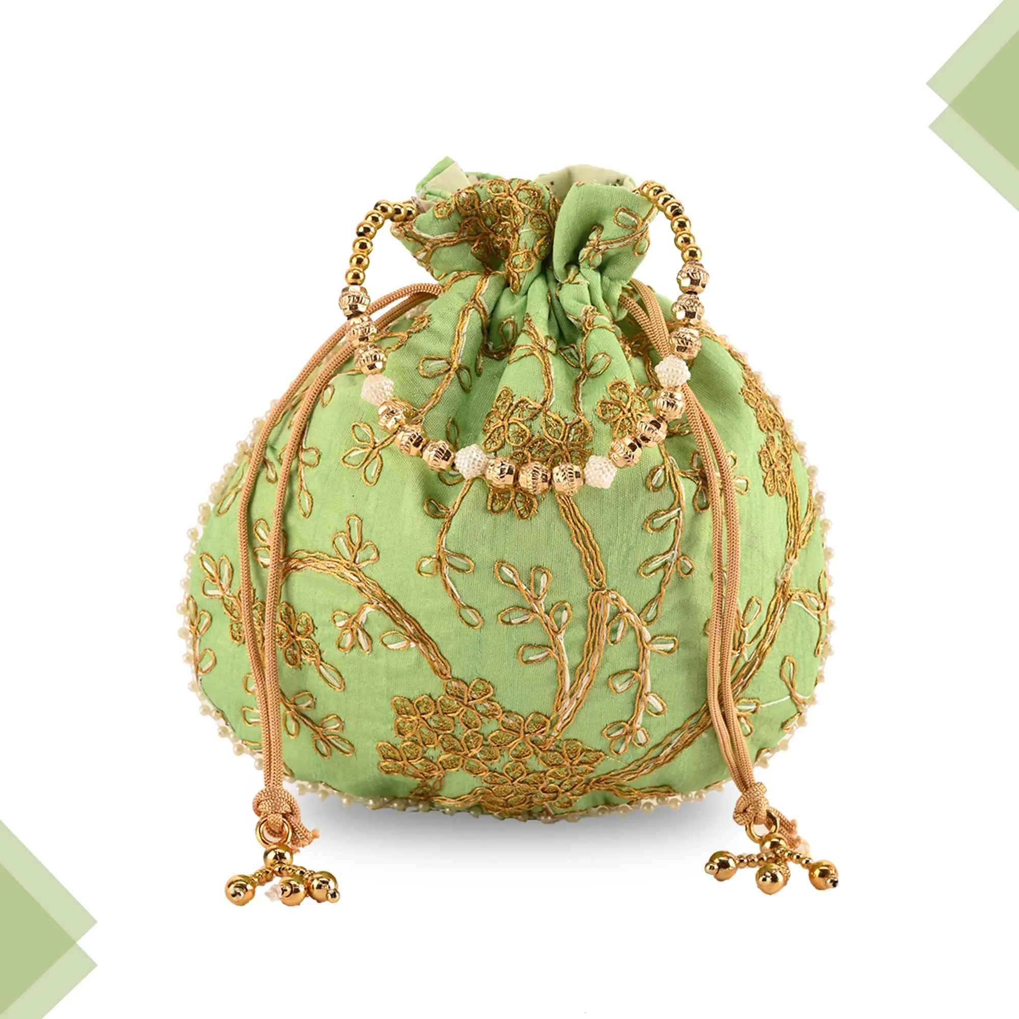 Kuber Industries Potli | Jute Handbags for women | Embroidered Women Potli Bag | Traditional Indian Potli Bags | Drawstring Bags for Wedding | Pack of 5 | Multicolor