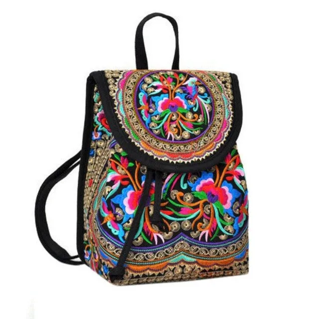 WALLIKE brand Lady New Embroidery Unique Nice School Bag Ethinic Travel Rucksack Shoulder Bags Women National Style Backpack