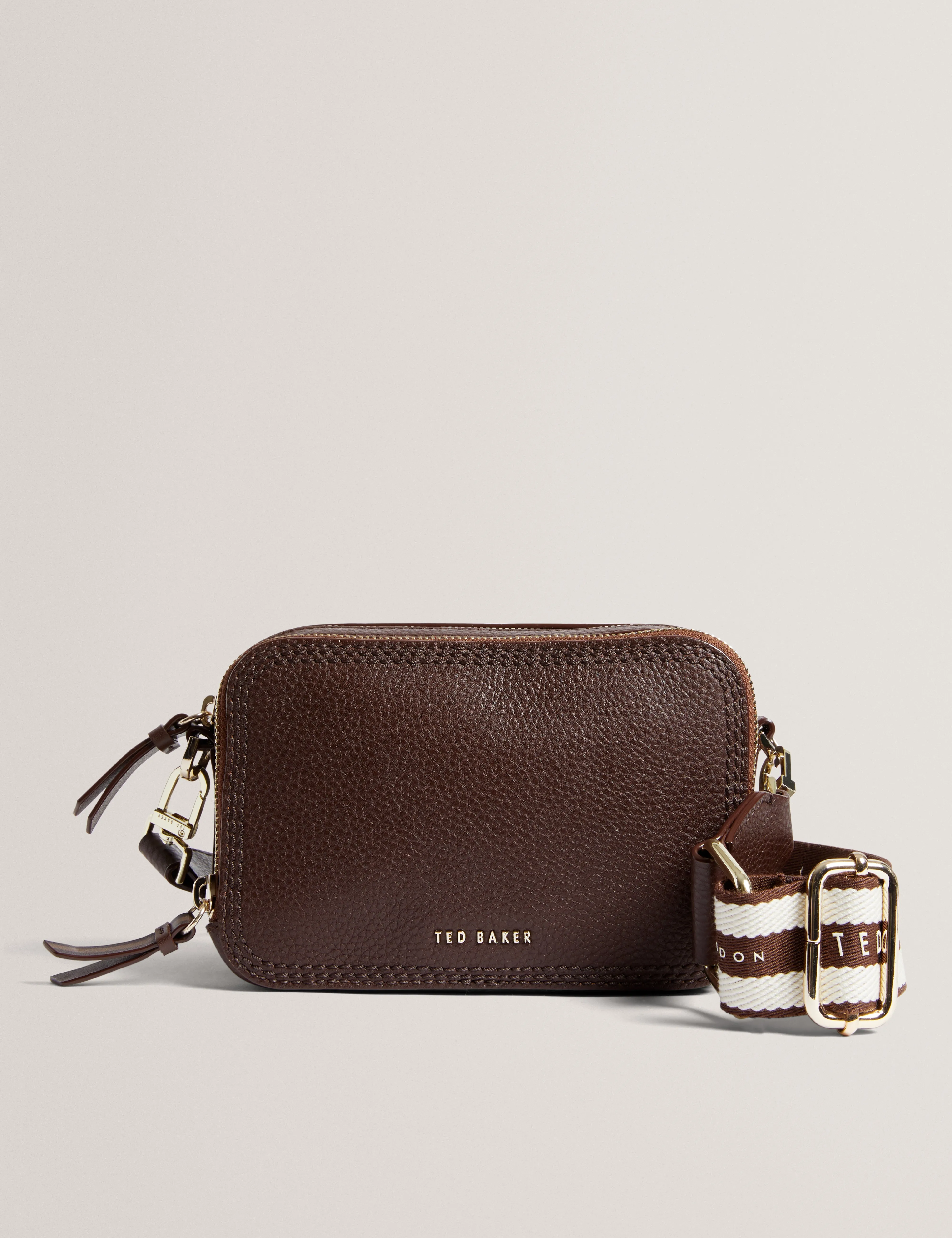 Willsa Mini Webbing Leather Crossbody Bag Brown
