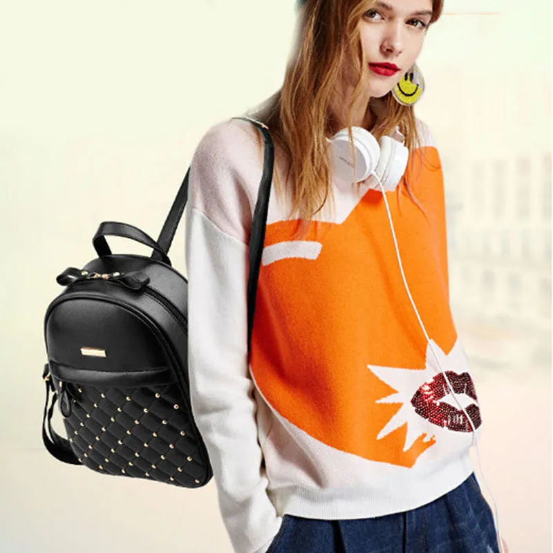 Women Backpacks 2017 Hot Sale Fashion Causal Bags High Quality Bead Female Shoulder Bag PU Leather Backpacks For Girls